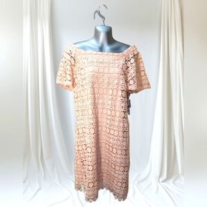 Elegant Peach Lace Off-Shoulder Dress